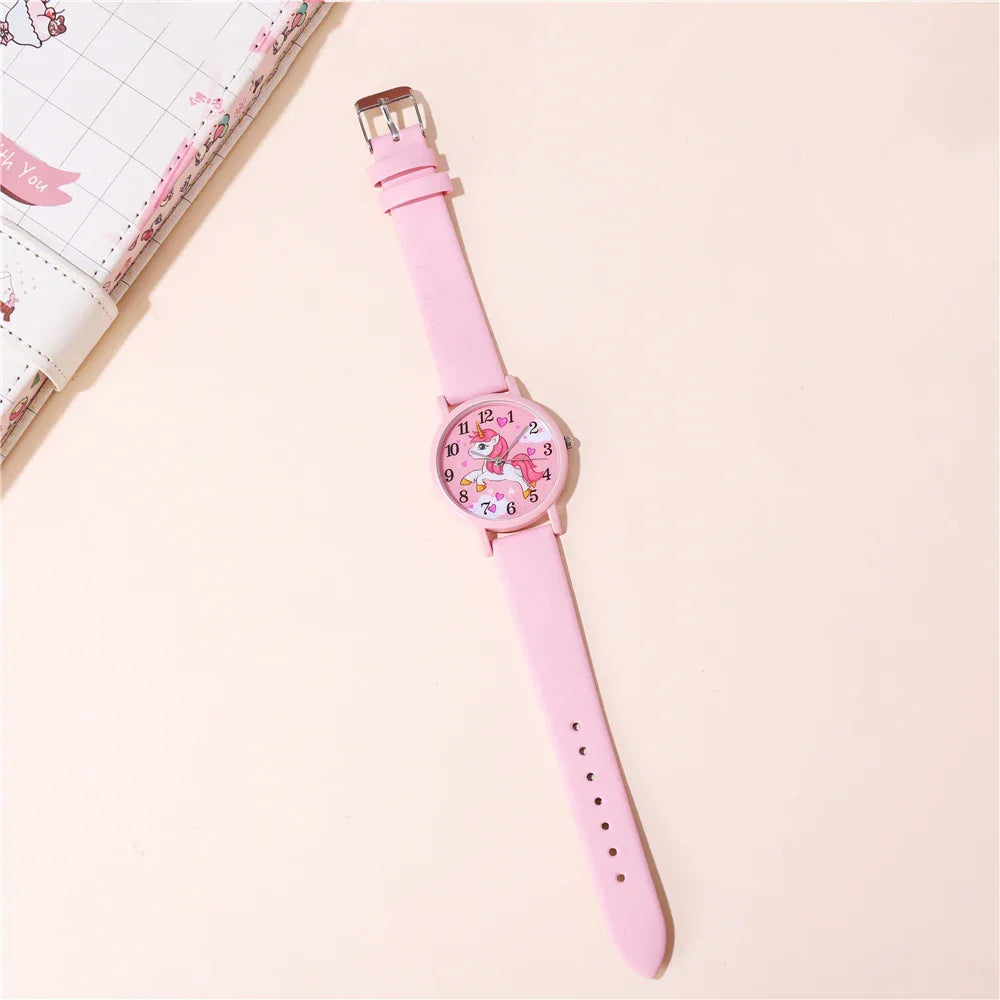 Watch with Cute Unicorn Children's Design with PU Leather Band and Cartoon Design