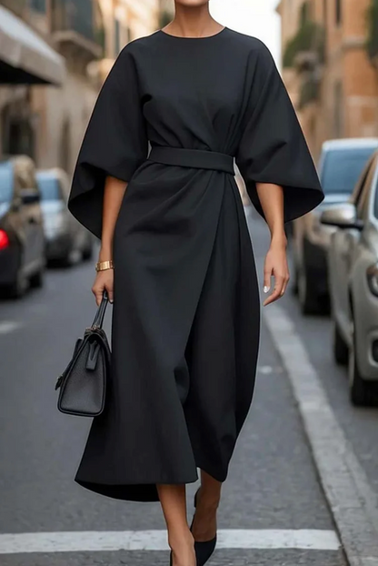 Elegant Summer Dress with Belt and Wide Sleeves for Women