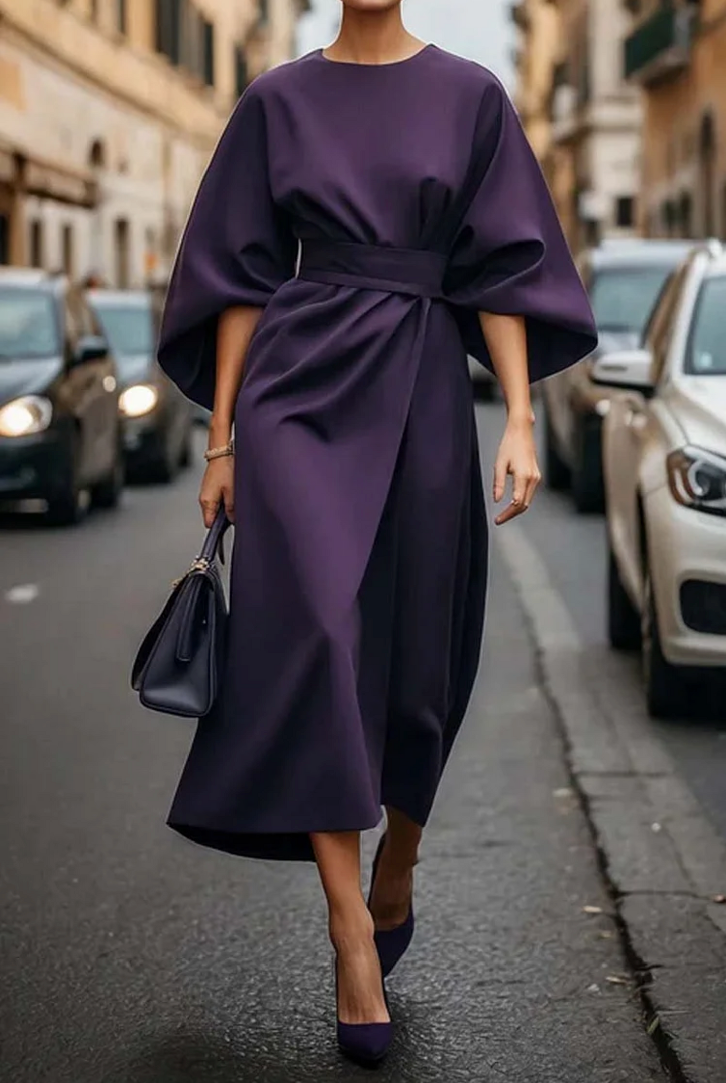 Elegant Summer Dress with Belt and Wide Sleeves for Women