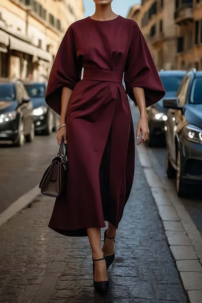 Elegant Summer Dress with Belt and Wide Sleeves for Women