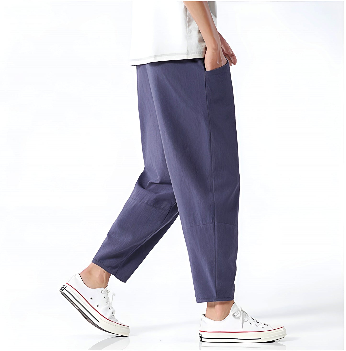 Cropped Men's Trousers in Cotton-Linen for Breathable, Comfortable, and Relaxed