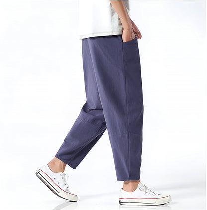 Cropped Men's Trousers in Cotton-Linen for Breathable, Comfortable, and Relaxed