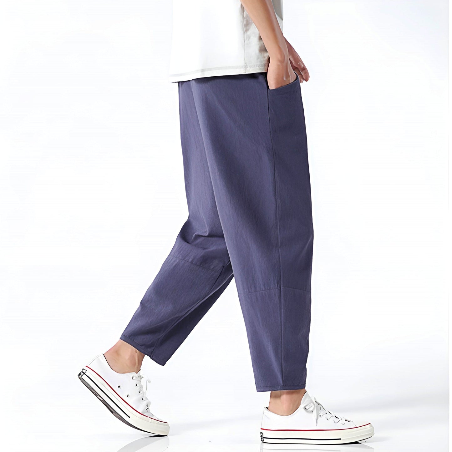 Men's Cropped Cotton Linen Trousers for Comfortable and Airy