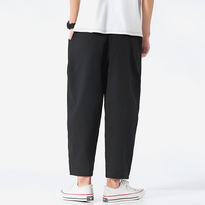 Men's Cropped Cotton Linen Trousers for Comfortable and Airy