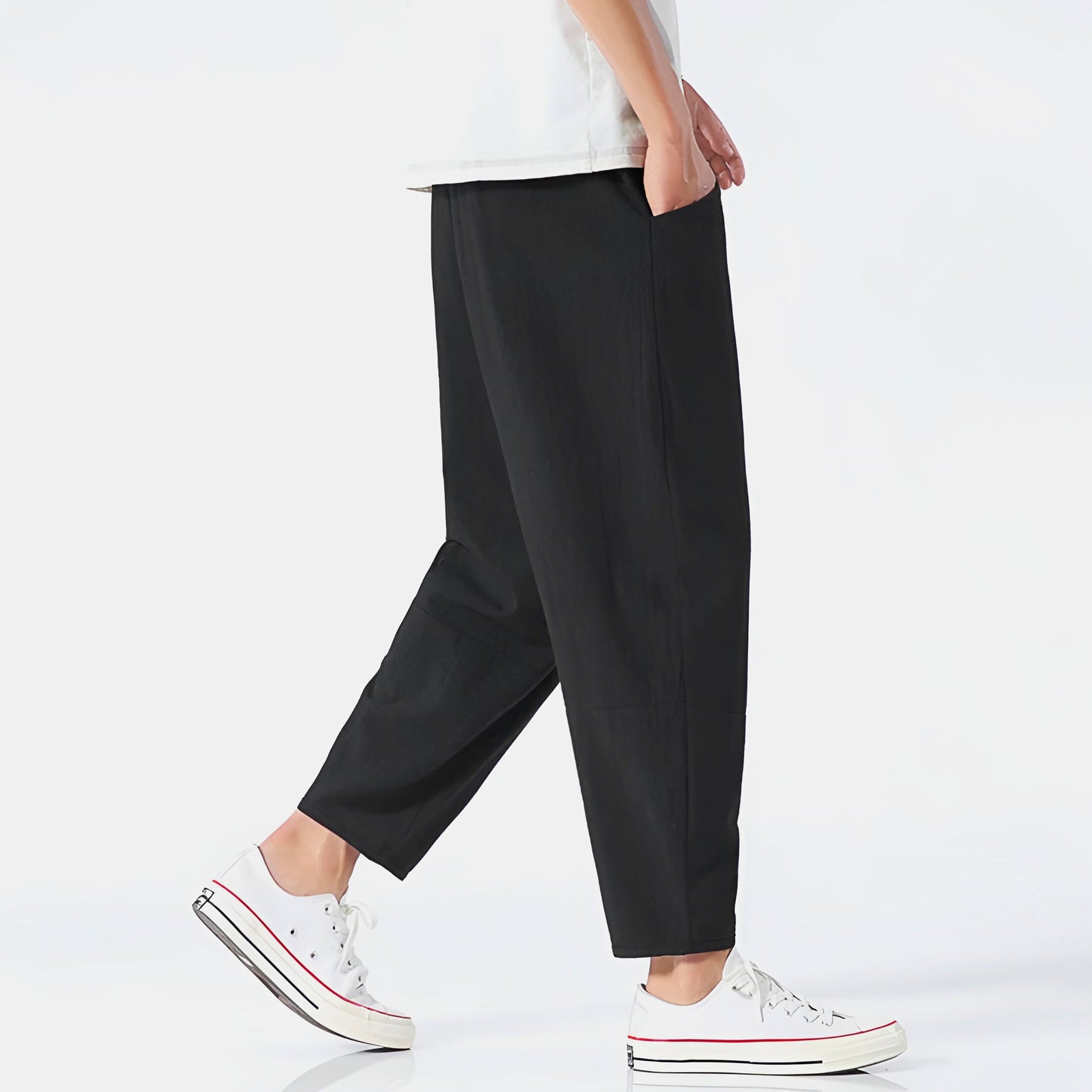 Cropped Men's Trousers in Cotton-Linen for Breathable, Comfortable, and Relaxed