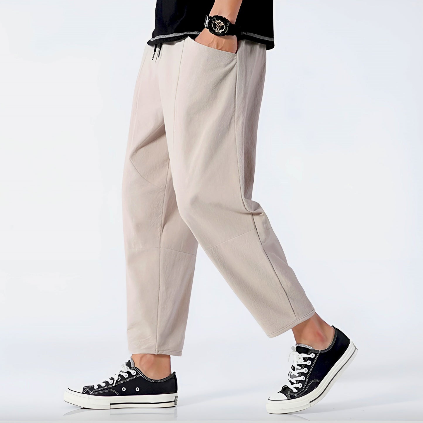 Men's Cropped Cotton Linen Trousers for Comfortable and Airy