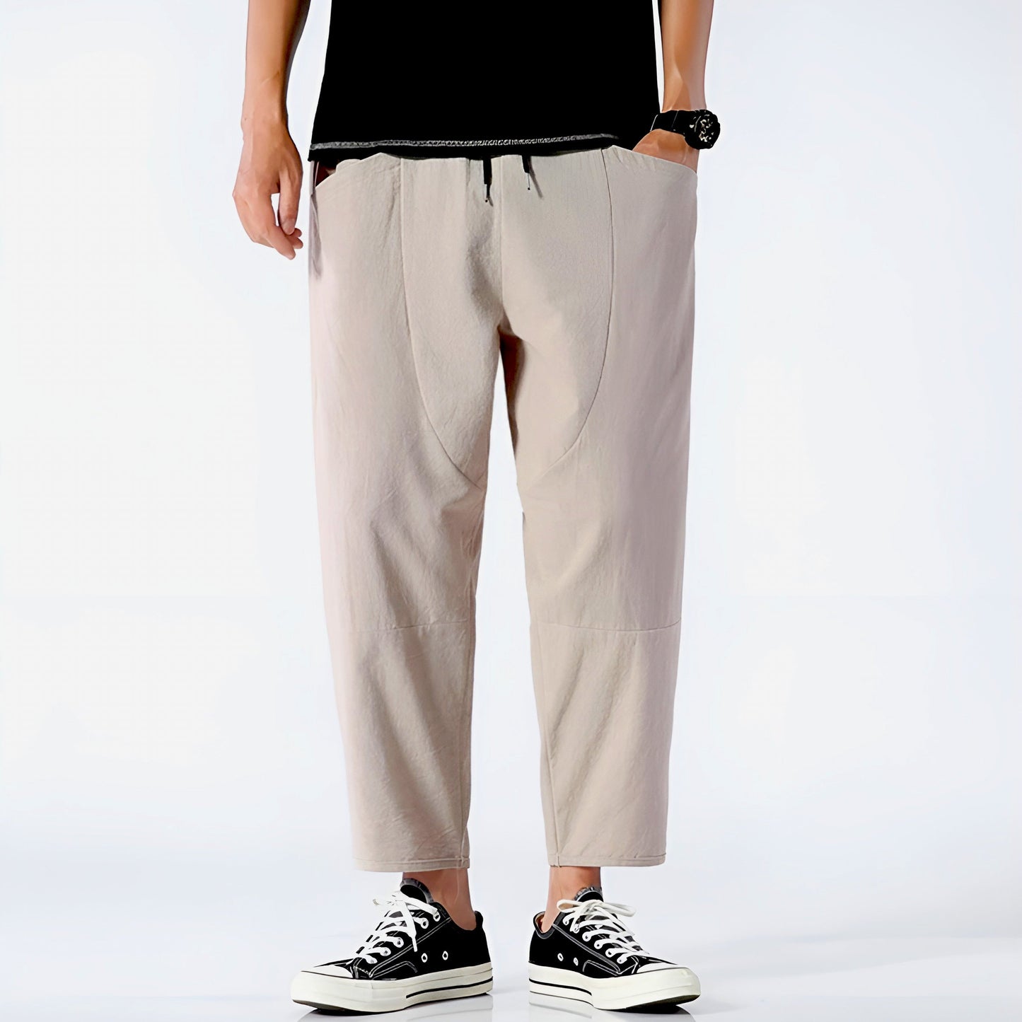 Cropped Men's Trousers in Cotton-Linen for Breathable, Comfortable, and Relaxed