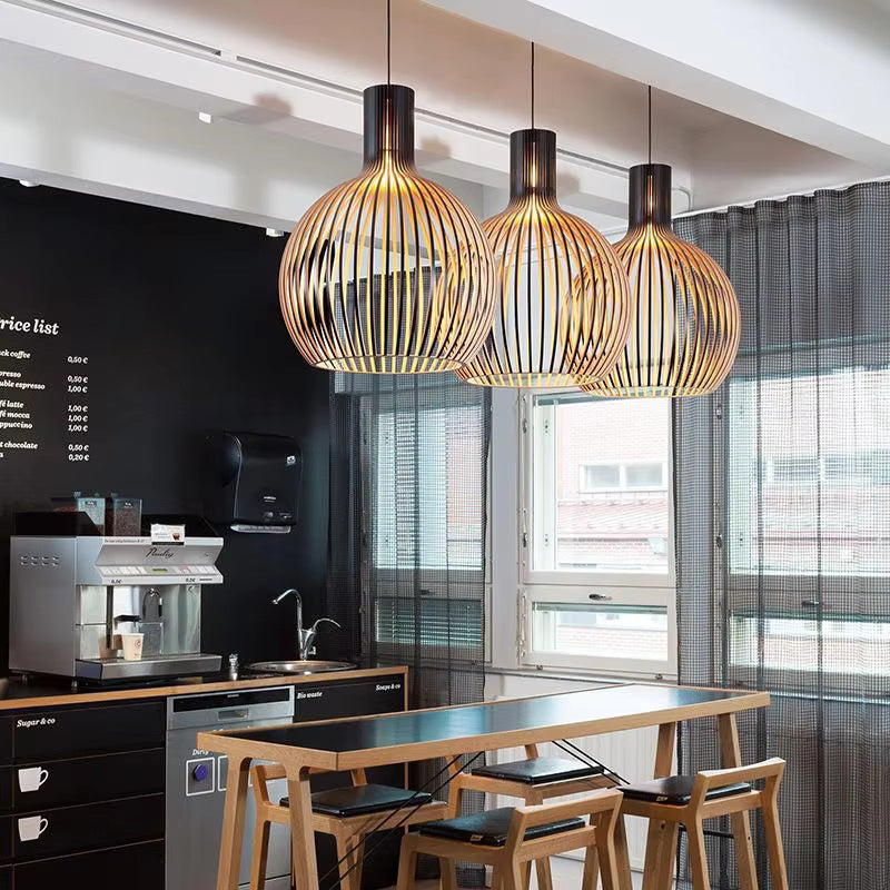 Lamp Natura Orb Pendant with Organic Wooden Design for Cozy Interiors