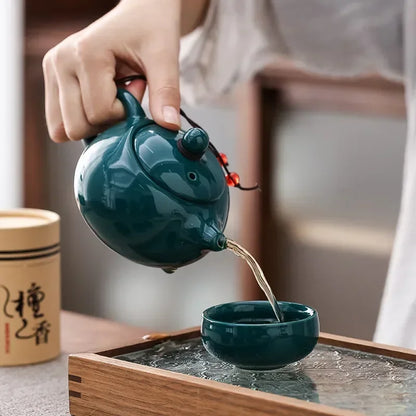 Tea Set with Traditional Ceramic Teapot, Cups, and Incense Holder for Relaxing Tea Moments