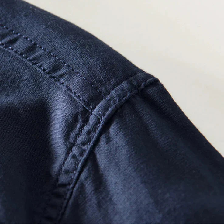 Men's Shirt with Mandarin Collar and Cotton-Linen Blend for Airy, Comfortable and Timeless