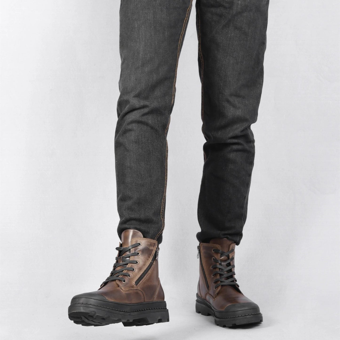Boots with Vintage Men's Leather Lace and Zip Closure for Warm, Sturdy and Durable