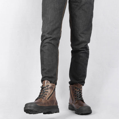 Boots with Vintage Men's Leather Lace and Zip Closure for Warm, Sturdy and Durable
