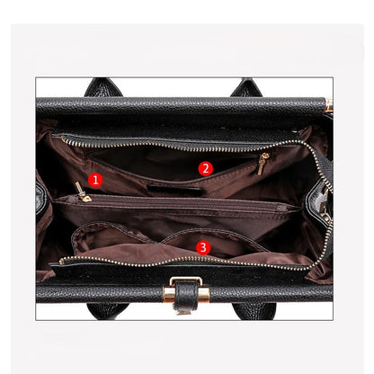 Ladies' Leather Handbag with Alligator Relief and Multiple Compartments