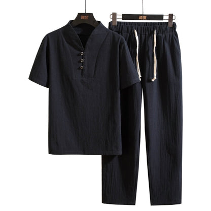 Set with Men's Linen Summer Short Sleeves and Trousers