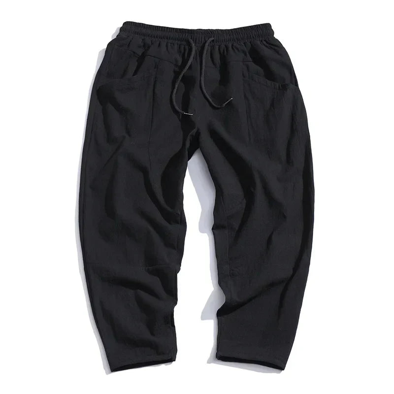 Men's Cropped Cotton Linen Trousers for Comfortable and Airy