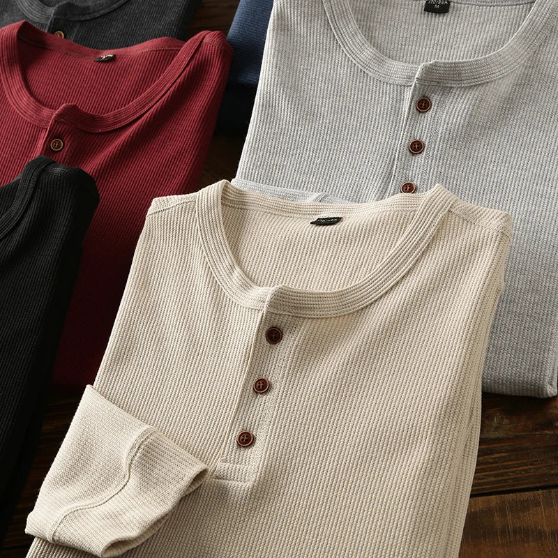 Minimalist Henley with Waffle Structure for Breathable, Comfortable and Smart