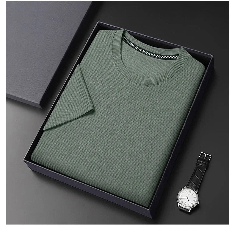 Men's T-Shirt with Waffle Texture and Breathable Comfort for Warm Days