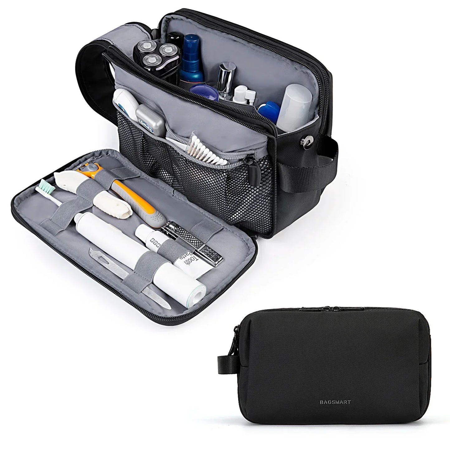 Bag with Water-Resistant Toiletry Multiple Compartments and Zips for Practical for Travel