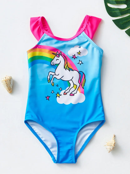 Girls' Swim Outfit with Mermaid and Unicorn Designs for Perfect for Children Aged 4-8 Years