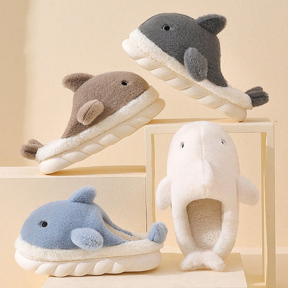 Fluffy Whale Slippers for Cosy & Unisex Comfort