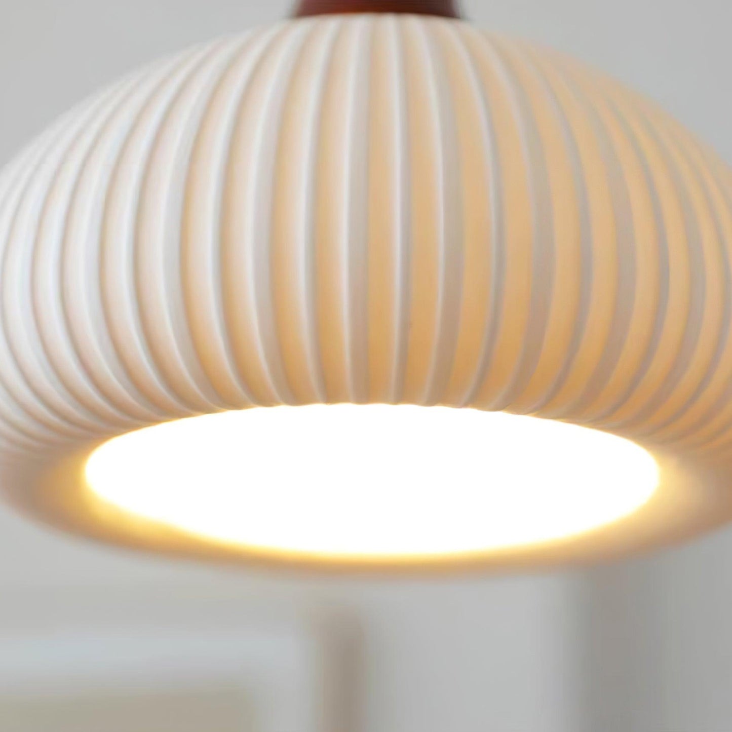 Ceramic Pendant Light with Ribbed Design and Wooden Details for Atmospheric Lighting