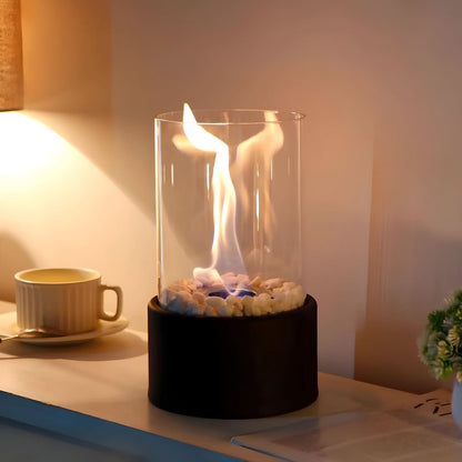 Table with Bioethanol Fireplace with Glass and Metal Base for Indoor and Outdoor Use