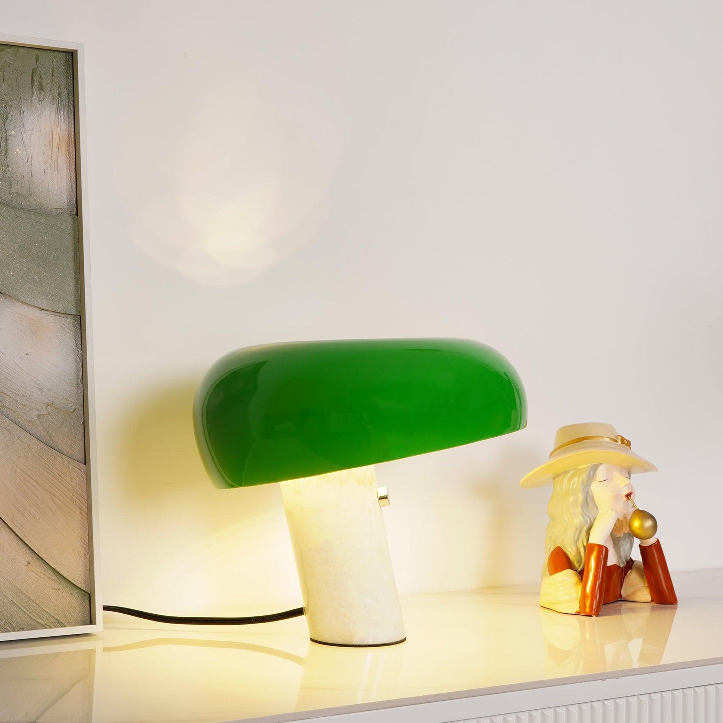 Table Lamp with Modern Design Marble Base and Half-Round Shade
