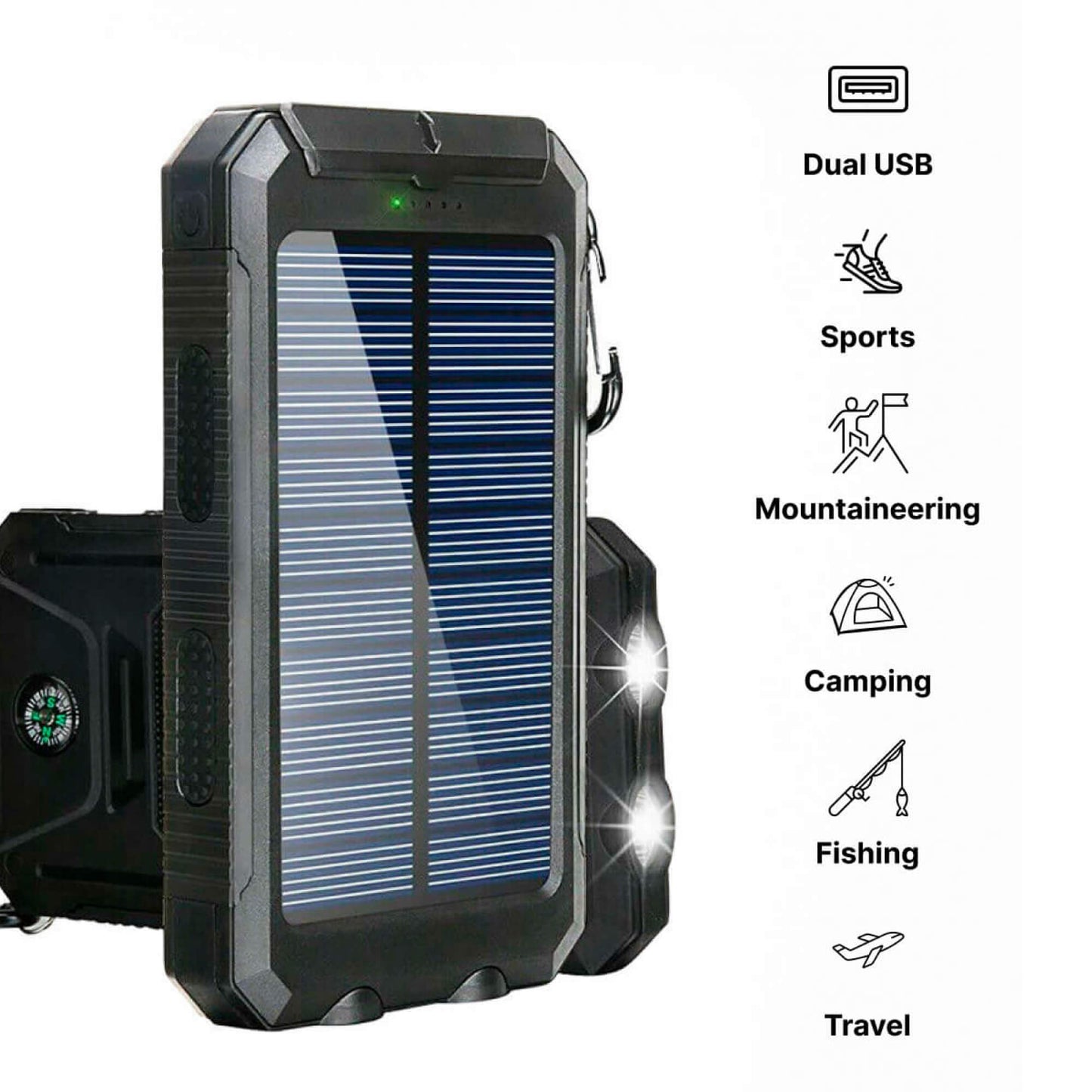 20000mah Solar Power Bank for Waterproof, Rugged & with Torch
