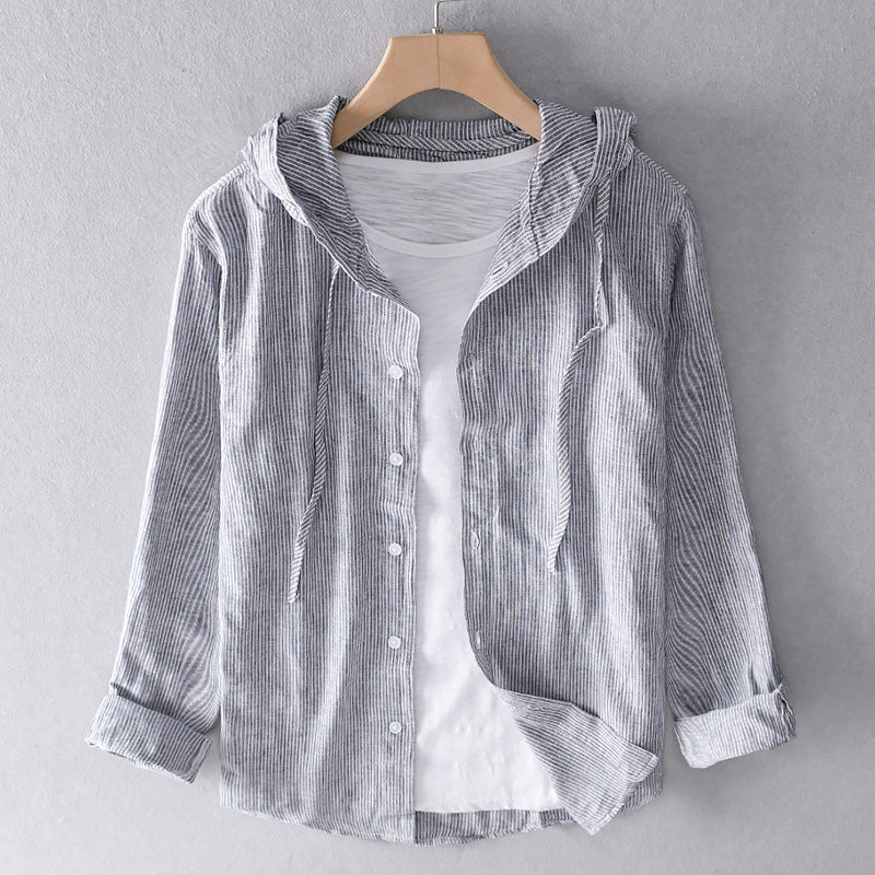 Loose Fit Women's Blouse with Hood in Airy Cotton Linen Blend