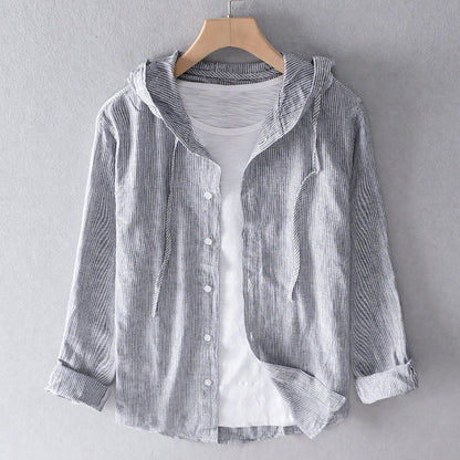 Loose Fit Women's Blouse with Hood in Airy Cotton Linen Blend