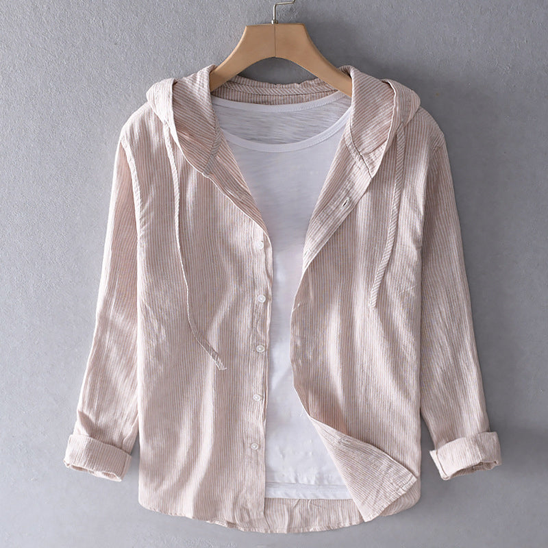 Loose Fit Women's Blouse with Hood in Airy Cotton Linen Blend