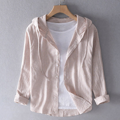 Loose Fit Women's Blouse with Hood in Airy Cotton Linen Blend