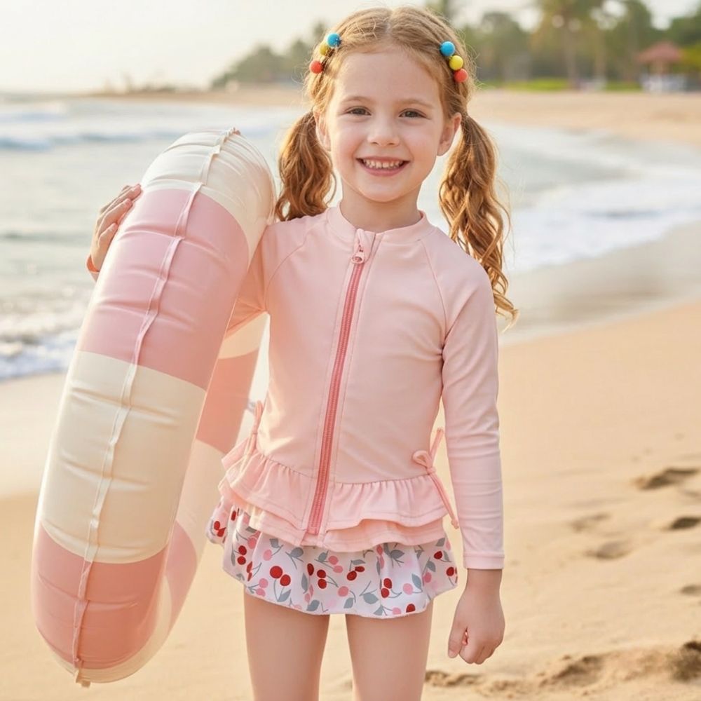 Set with Girls' Swim Design for Beach and Pool with Long Sleeves and Zip
