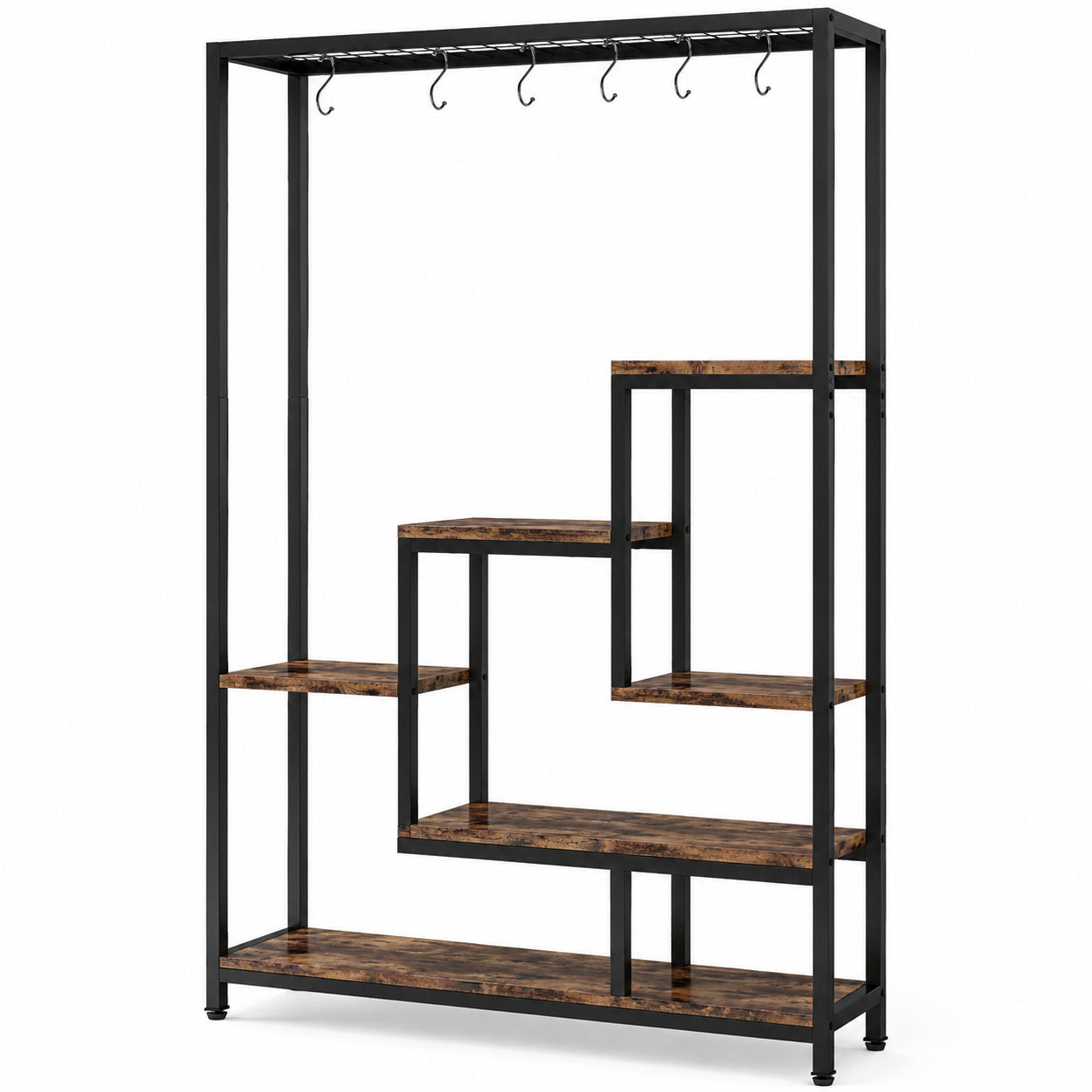 Sturdy metal frame and particleboard shelves on indoor plant stand