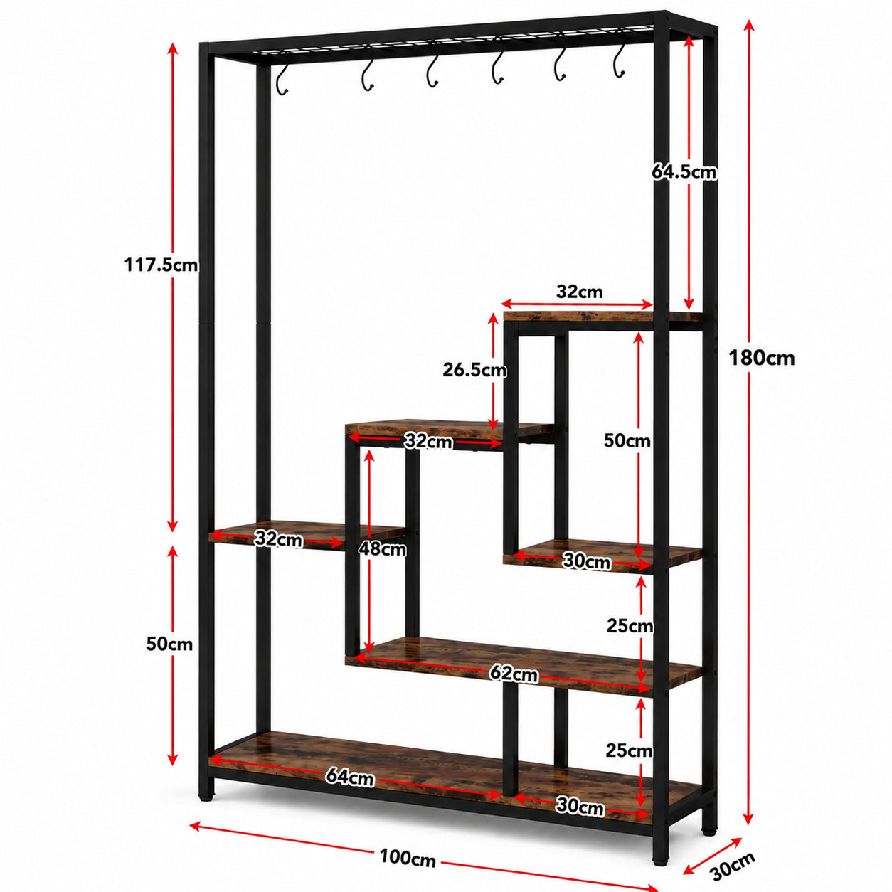 Dimensions of tall indoor plant stand with seven shelves