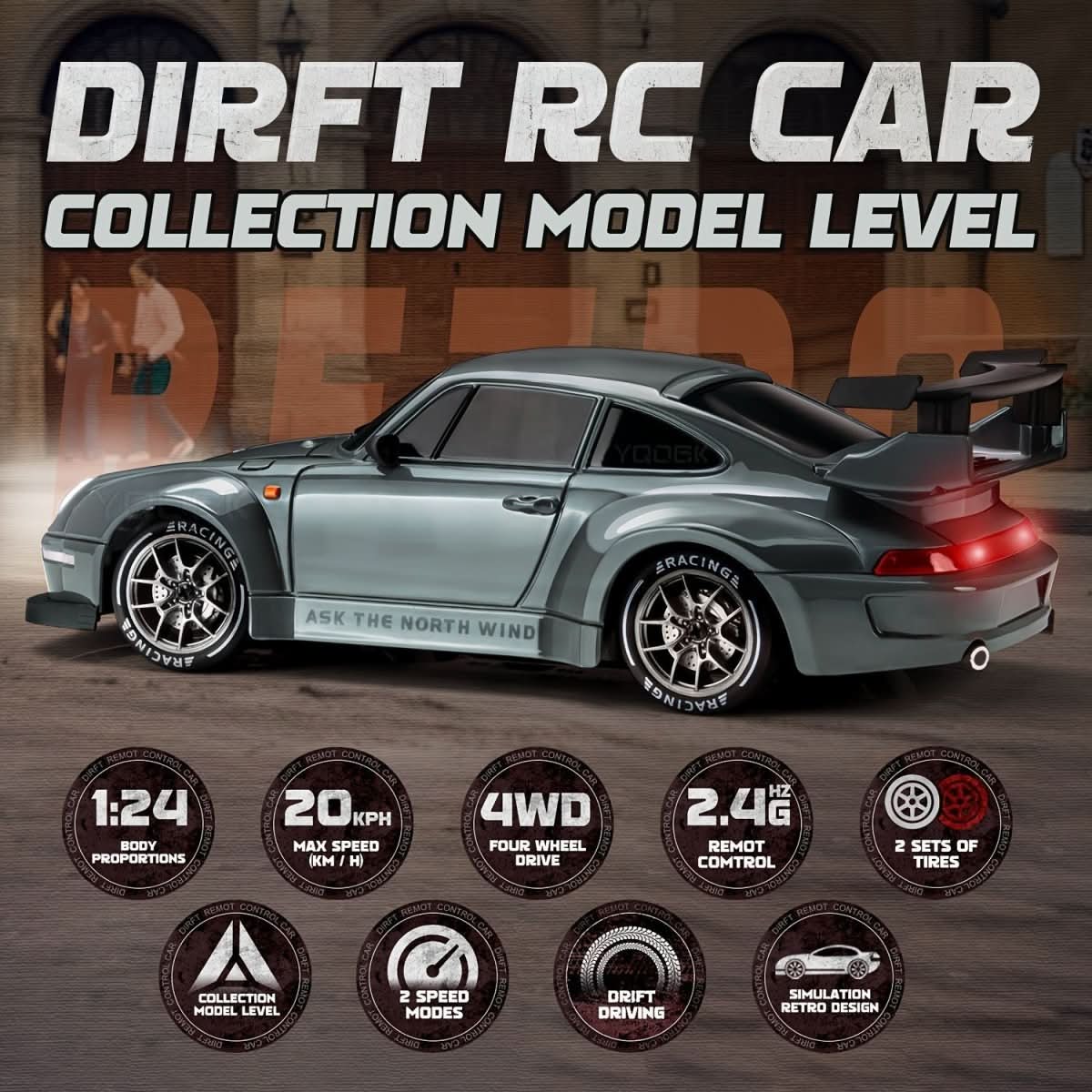 RC Drift Car with 4WD Drive LED Wheels and Remote Control