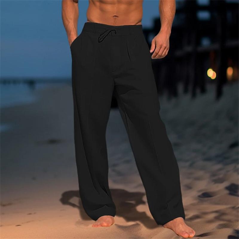 Men's Linen Trousers with Relaxed Fit and Adjustable Waist