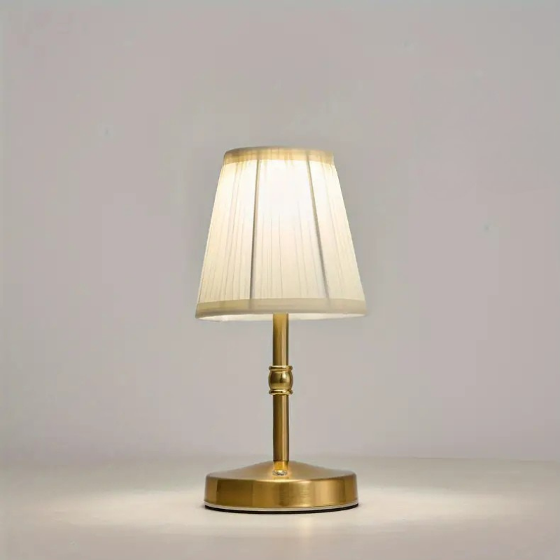 Wireless Table Lamp with Linen Shade and Brass Base for Warm Light