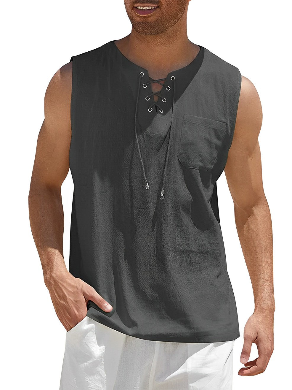 Men's Tank Top with Lace Neckline and Loose Fit for Summer