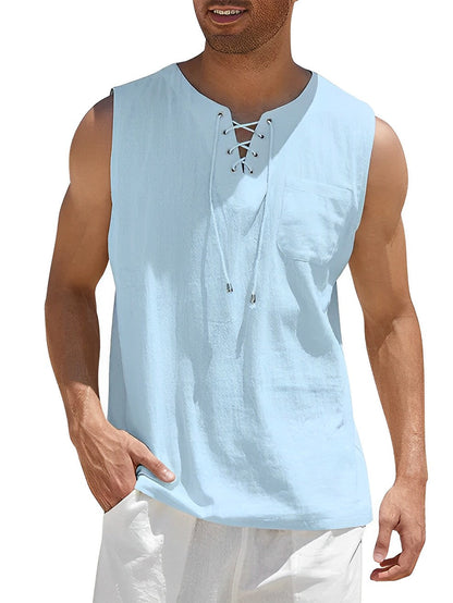 Men's Tank Top with Lace Neckline and Loose Fit for Summer