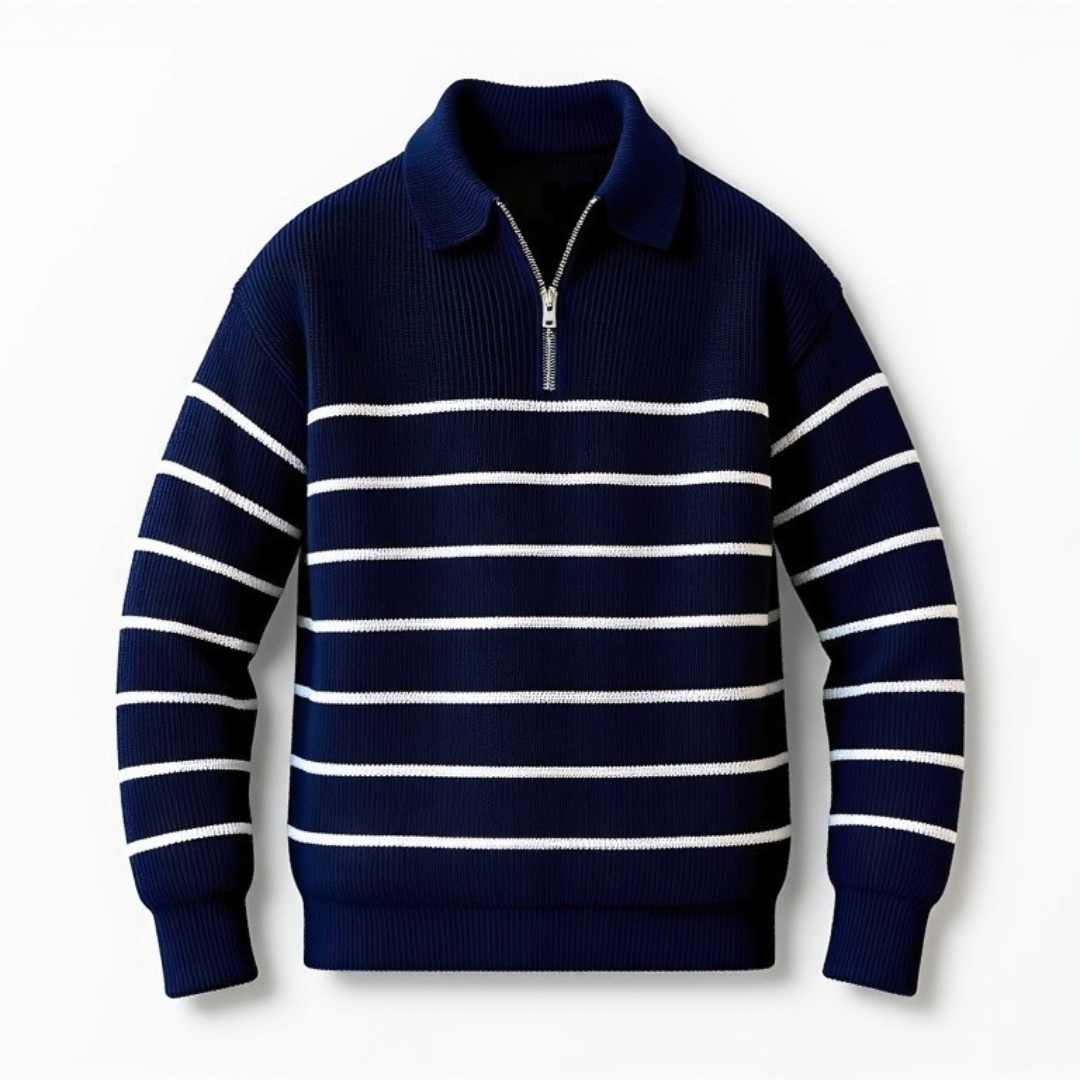 Classic Stripe Men's Jumper with Half Zip for Comfortable and Timeless