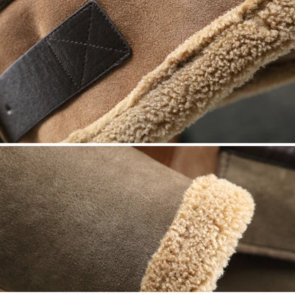 Men's Shearling Jacket with Colour Block for Warmly Lined and Relaxed