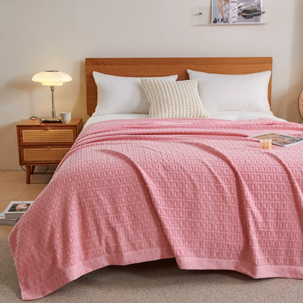 Blanket with Cotton Waffle Design for Summer for Light Bedspread and Throw
