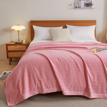 Blanket with Cotton Waffle Design for Summer for Light Bedspread and Throw