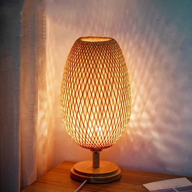 Table Lamp with Vintage Bamboo Warm Light and Natural Appearance