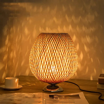Table Lamp with Vintage Bamboo Warm Light and Natural Appearance