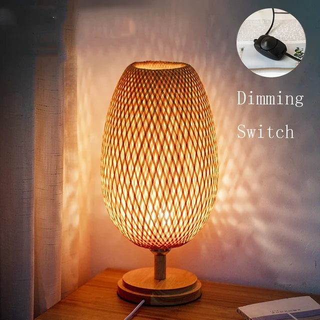 Table Lamp with Vintage Bamboo Warm Light and Natural Appearance
