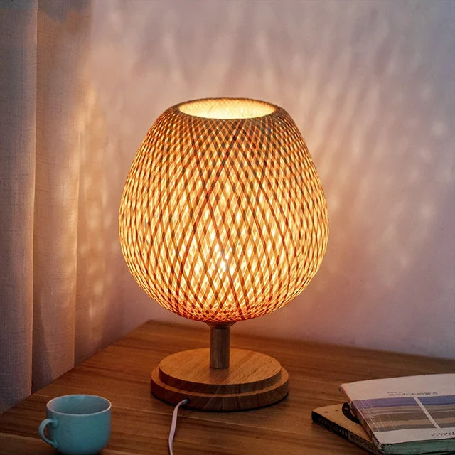Table Lamp with Vintage Bamboo Warm Light and Natural Appearance