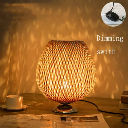 Table Lamp with Vintage Bamboo Warm Light and Natural Appearance