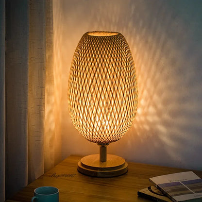 Table Lamp with Vintage Bamboo Warm Light and Natural Appearance